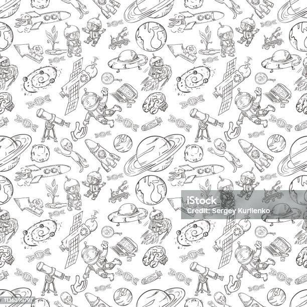 Space Seamless5illustration Of Pattern Decoration And Design Background In The Style Of Childrens Drawings Stock Illustration - Download Image Now