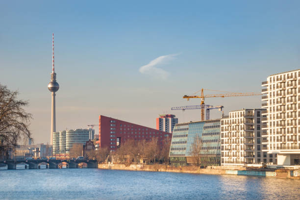 Berlin panorama with tv-tower and spree river citysscpe, architecture, tourism spree river stock pictures, royalty-free photos & images
