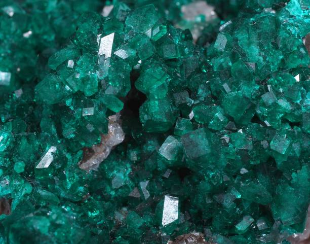istock Dioptase Mineral with Quartz and Calcite 1136397520