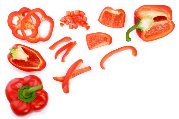 istock red sweet bell pepper isolated on white background with copy space for your text. Top view. Flat lay 1136397652