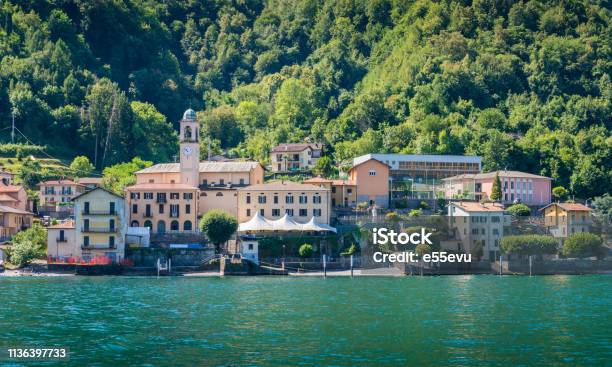 Lezzeno Waterfront As Seen From The Ferry Lake Como Lombardy Italy Stock Photo - Download Image Now