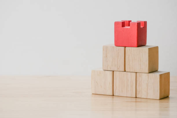 abstract geometric real wooden cube with surreal layout on white background