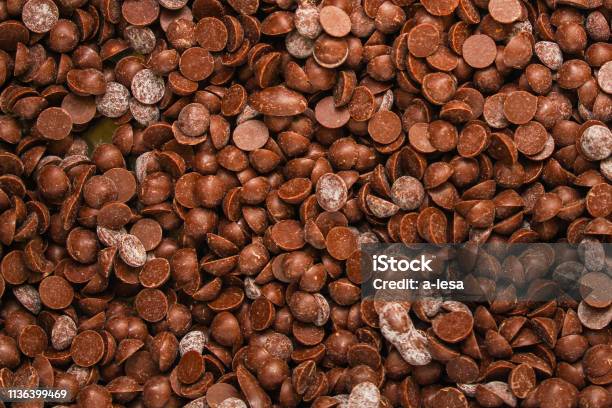 Chocolate Drops Food Background Copy Space Top Stock Photo - Download Image Now
