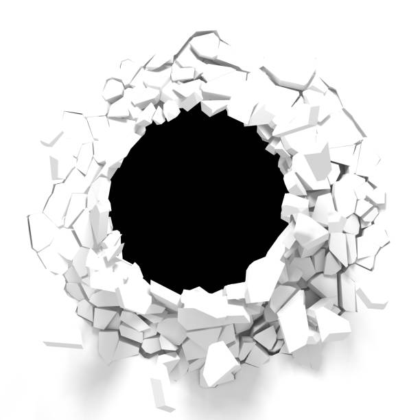 istock Dark destruction cracked hole in white stone wall 1136404025