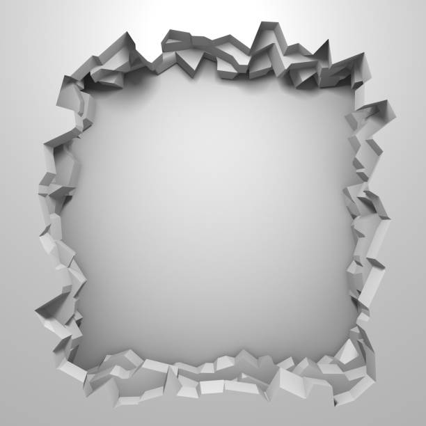 istock Dark destruction cracked hole in white stone wall 1136404095