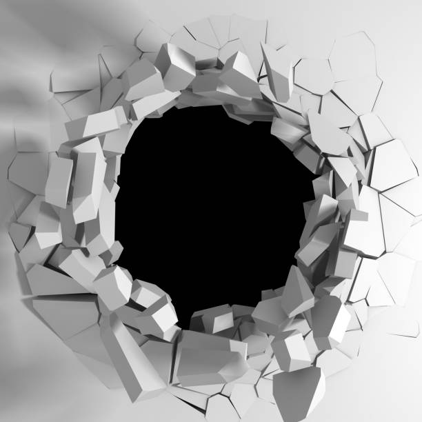 istock Dark destruction cracked hole in white stone wall 1136404202