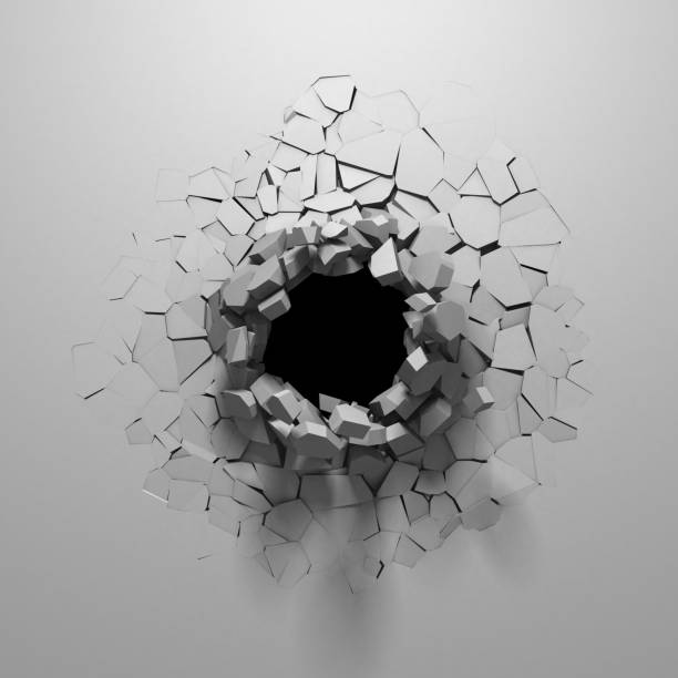 istock Dark destruction cracked hole in white stone wall 1136404574