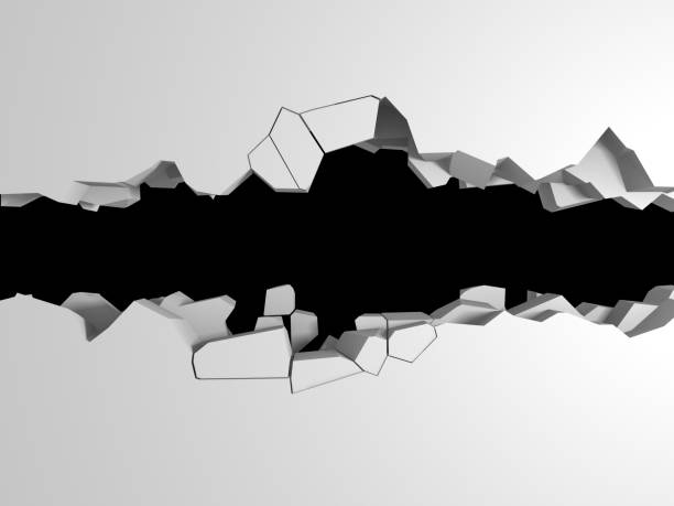 istock Dark destruction cracked hole in white stone wall 1136404595