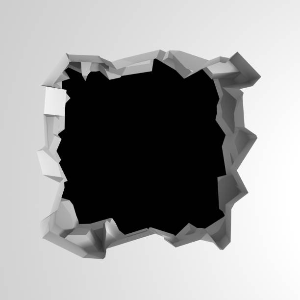 istock Dark destruction cracked hole in white stone wall 1136404634
