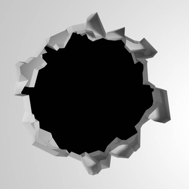 istock Dark destruction cracked hole in white stone wall 1136404657