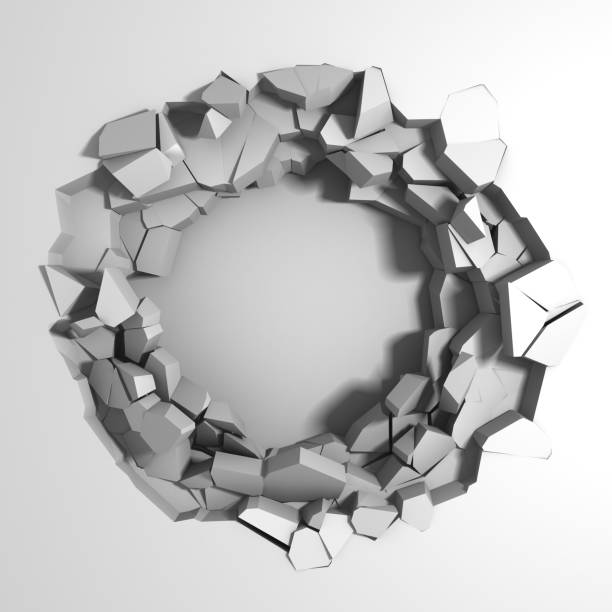 istock Dark destruction cracked hole in white stone wall 1136404706