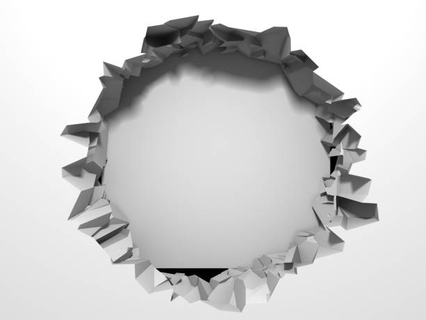 istock Dark destruction cracked hole in white stone wall 1136405261