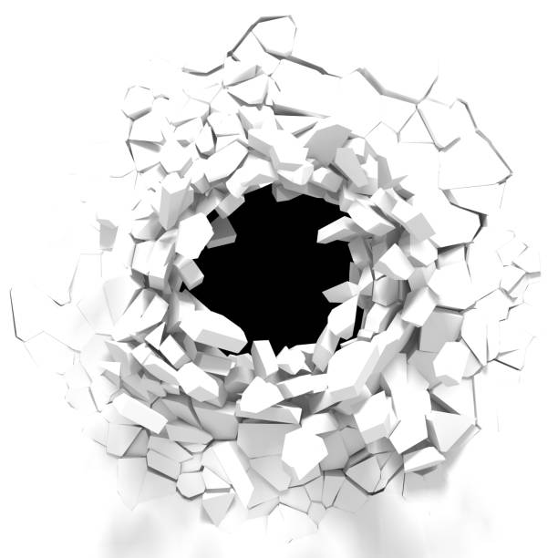 istock Dark destruction cracked hole in white stone wall 1136405345