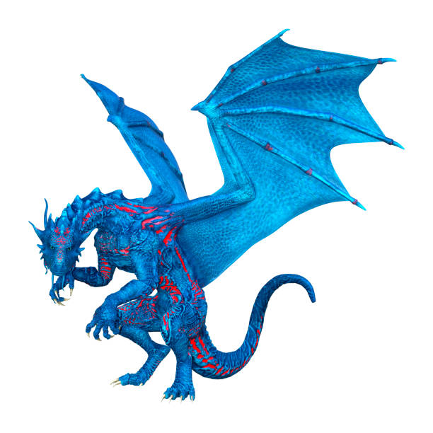 istock 3D illustration blue fantasy dragon on white 1136407161