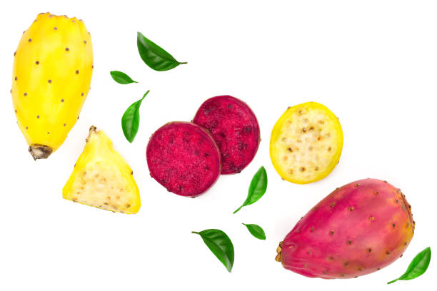 istock red end yellow prickly pear or opuntia isolated on a white background with copy space for your text. Top view. Flat lay 1136408340