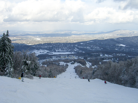 Snow covered trails in a winter ski resort in Vermont