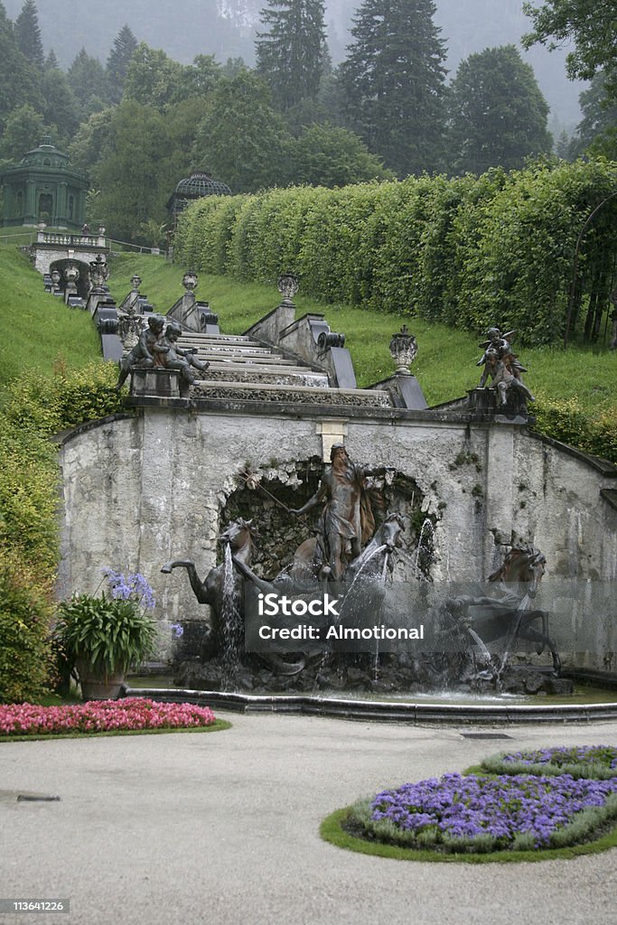Fountain cascade on the park Linderhof Palace Beautiful architecture fountain on Linderhof Palace Architecture Stock Photo