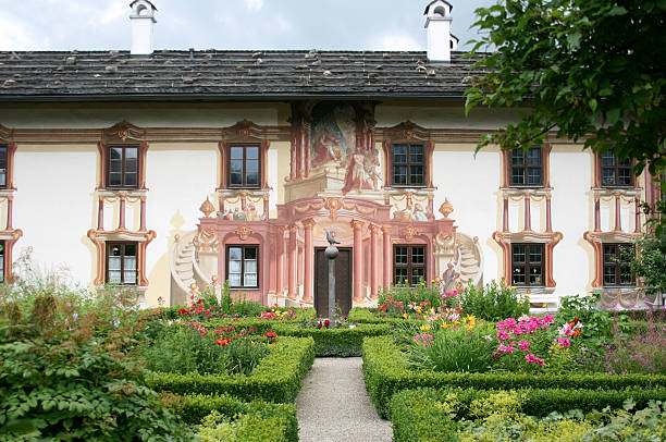 Beautiful colourful house and garden, Oberammergau stock photo