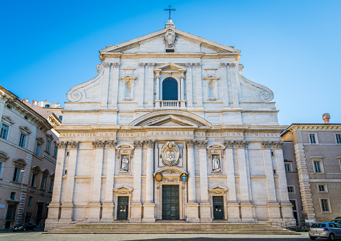 Sunny morning at the Church of the Gesù in Rome, Italy.