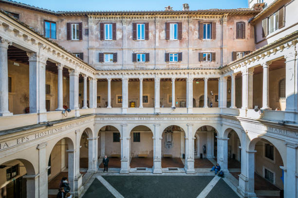 bramante's cloister in santa maria della pace, baroque church near piazza navona - cloister imagens e fotografias de stock