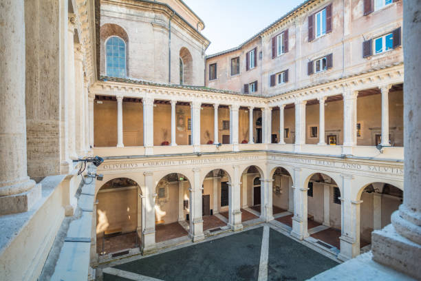 bramante's cloister in santa maria della pace, baroque church near piazza navona - cloister imagens e fotografias de stock