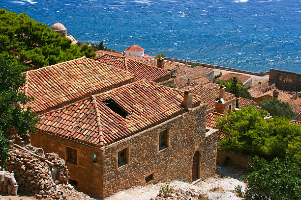 istock House and red roof Monevasia, Greece 113641788