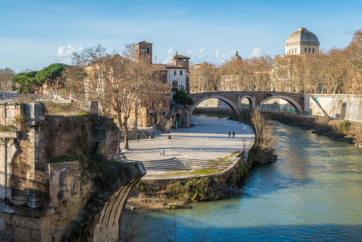 A sunny afternoon on the Tiberina Island in Rome, Italy.