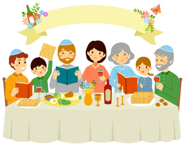 유월 절 이브에 가족 - seder passover judaism family stock illustrations