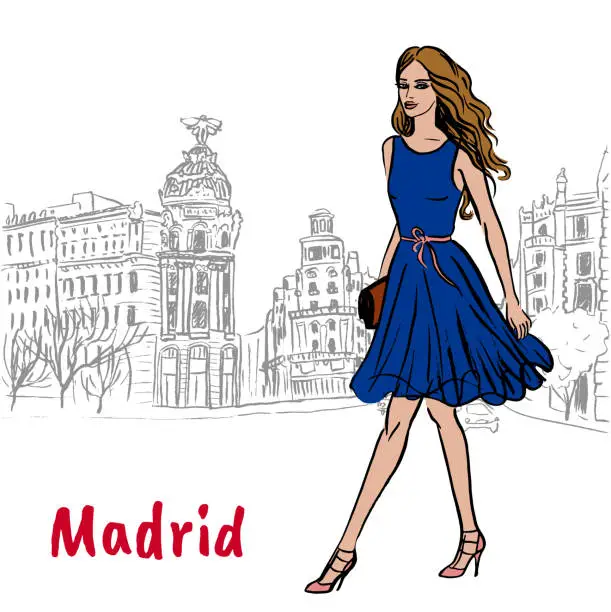 Vector illustration of Woman in Madrid