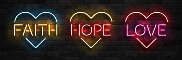 ilustrações de stock, clip art, desenhos animados e ícones de vector set of realistic isolated neon sign of faith, hope and love symbol with heart shape for template decoration on the wall background. - hope