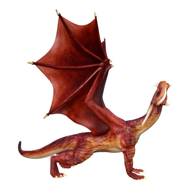 istock 3D illustration red fantasy dragon on white 1136421286