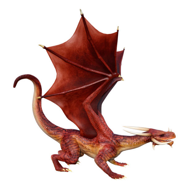 istock 3D illustration red fantasy dragon on white 1136421324