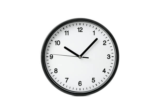 istock Big beautiful office clock isolated on white background 1136422591