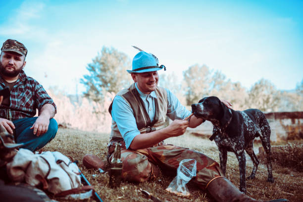 Wide shot of a man kneeling down with his golden retriever dog while on a walk at Druridge Bay in Northumberland. The man is playing and training his dog to wait while holding a rubber toy ball.\n\nVideos are available similar to this scenario.