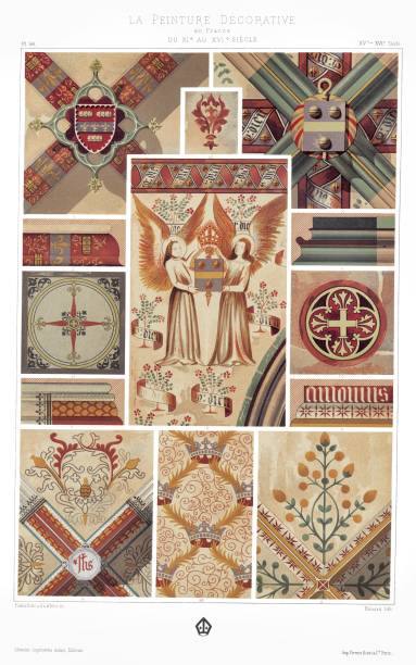 убежище краеугольных камней картины, 15 века, из франции декоративной краски 1896 - cher stock illustrations