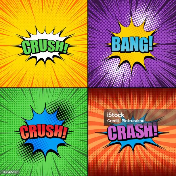 Comic Book Pages Bright Set Stock Illustration - Download Image Now - Superhero, Cartoon, Comic Book