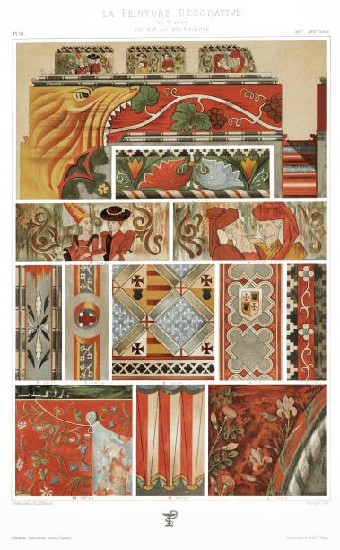 illustrazioni stock, clip art, cartoni animati e icone di tendenza di i soffitti dipinti del xv secolo, dalla francia vernice decorativa 1896 - cher
