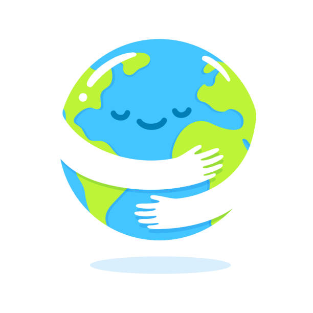 illustrazioni stock, clip art, cartoni animati e icone di tendenza di cartone animato earth hug - save the planet