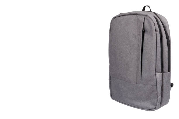 istock Gray textile school bag, city street backpack 1136433309