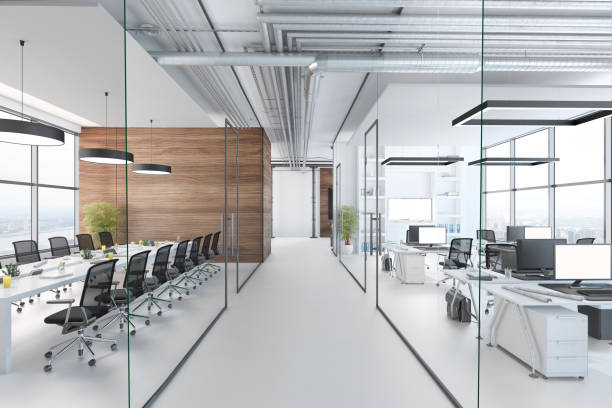 モダンオフィスインテリア - office furniture open plan desk ストックフォトと画像