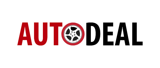 Auto Deal Logotype - Vector symbol isolated on white background. Creative sign with tyre wheel instead of letter.