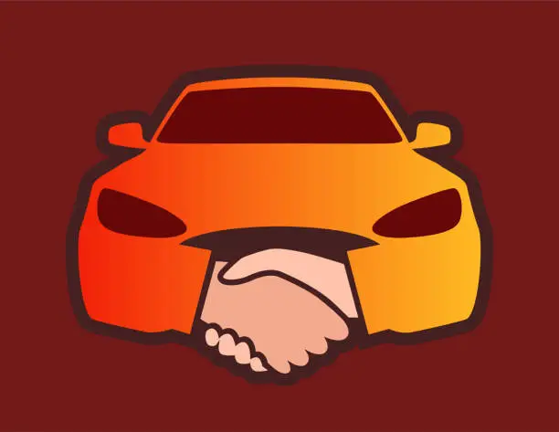 Vector illustration of Front view of Car with Handshakes - Creative Emblem