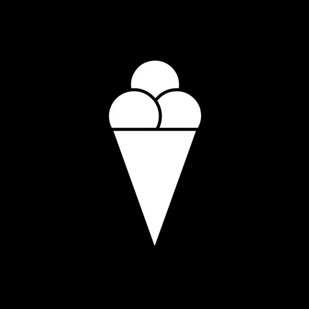 Flat Line Ice Cream Vector Icon Flat monochrome ice cream silhouette for web sites and apps. Minimal simple black and white ice cream silhouette. Isolated vector white ice cream silhouette on black background. silhouette of a ice cream black and white stock illustrations