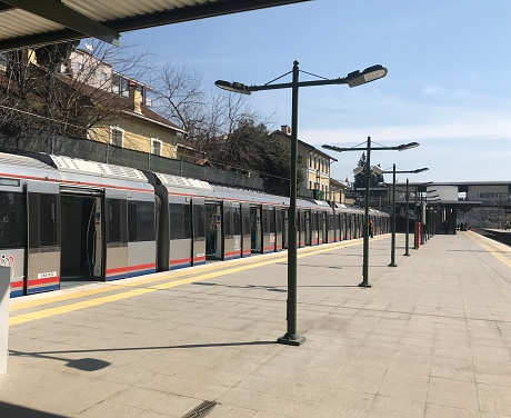 ISTANBUL, TURKEY- MARCH 16, 2019: Marmaray Gebze-Halkali station. Subway that goes Asia to Europe side under Bosphorus.