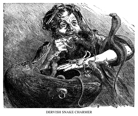 Dervish Snake Charmer - Scanned 1890 Engraving