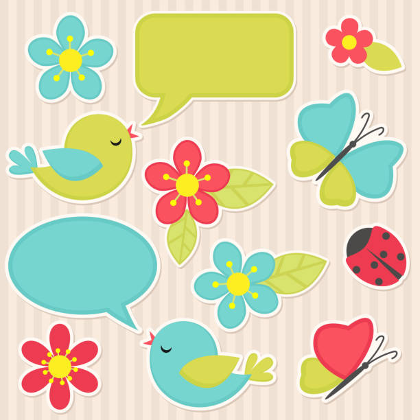kwiaty i ptaki - frame bird flower label stock illustrations