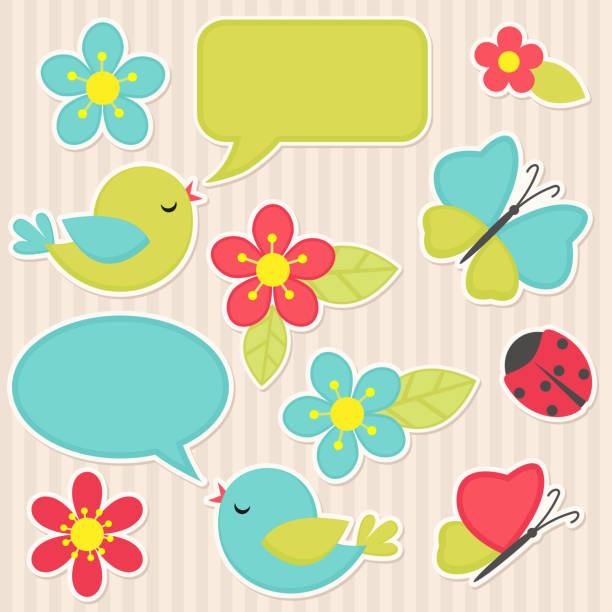 Flowers and birds Vector scrapbook elements - flowers and birds ladybird book stock illustrations