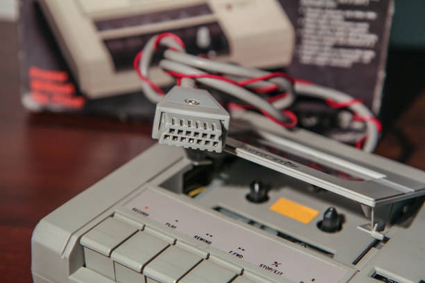 istock gray vintage cassette recorder on the table 1136442135