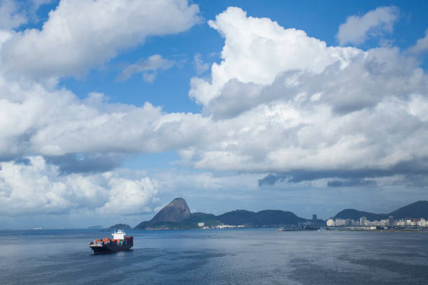 The view of the Guanabara bay and its polluted waters in Rio de Janeiro, Brazil.
