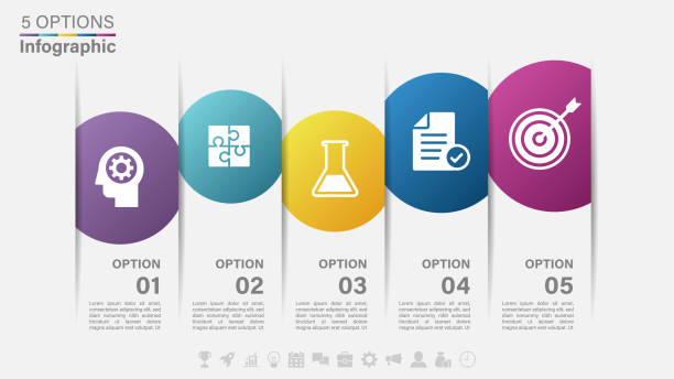アイコンと5つのオプションまたはステップを備えたベクトルインフォグラフィックラベルデザイン - 五つ点のイラスト素材／クリップアート素材／マンガ素材／アイコン素材